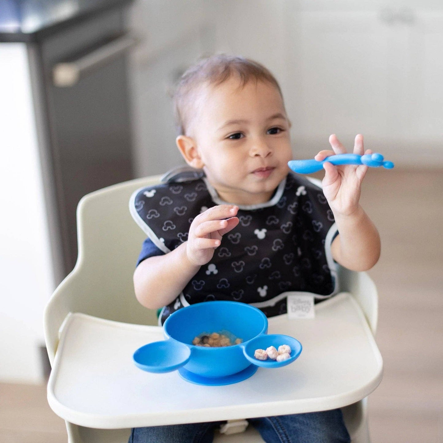 Mickey Mouse Blue Silicone First Feeding Set