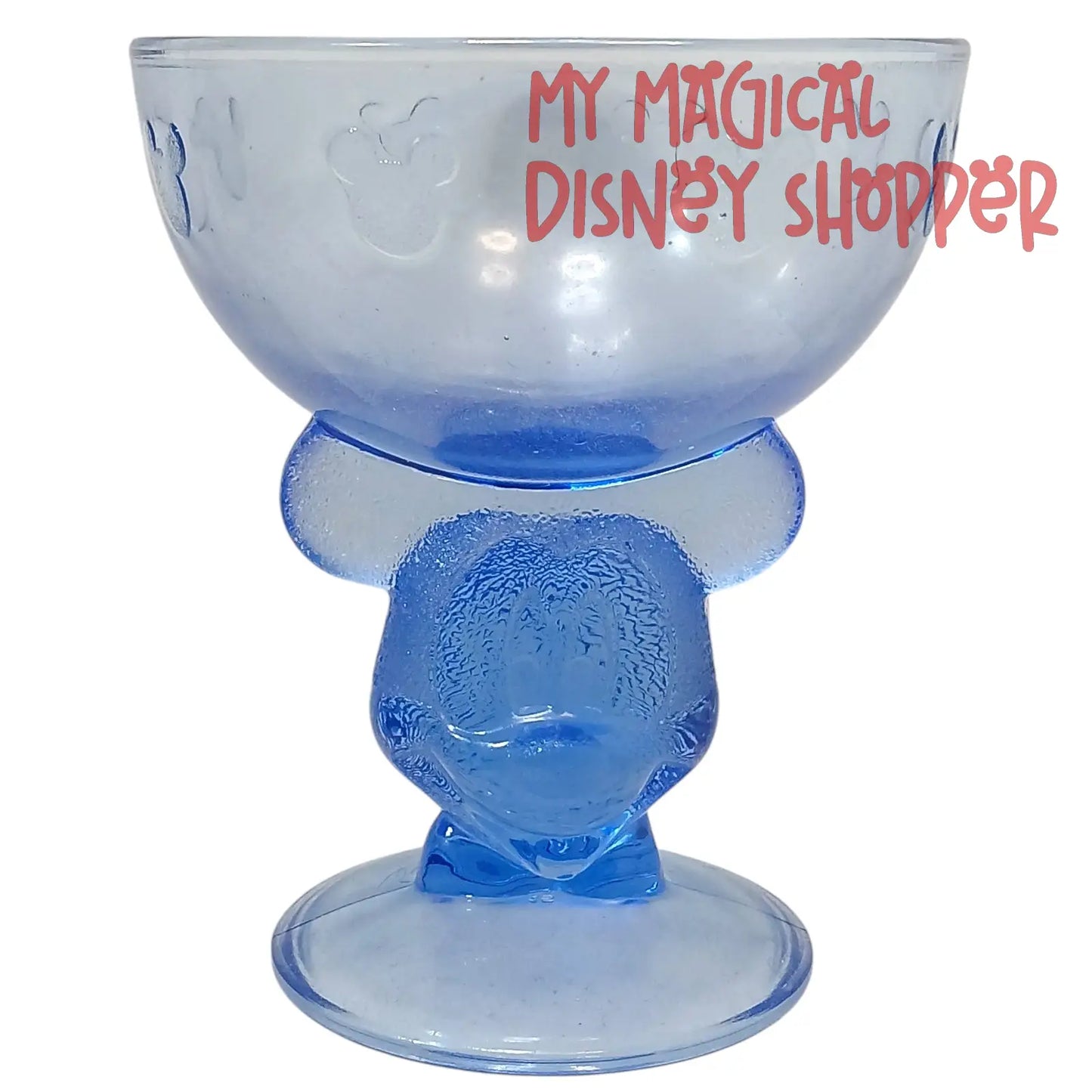 Vintage Mickey Mouse Blue Glass Figural Stemmed Goblet Ice Cream Bowl