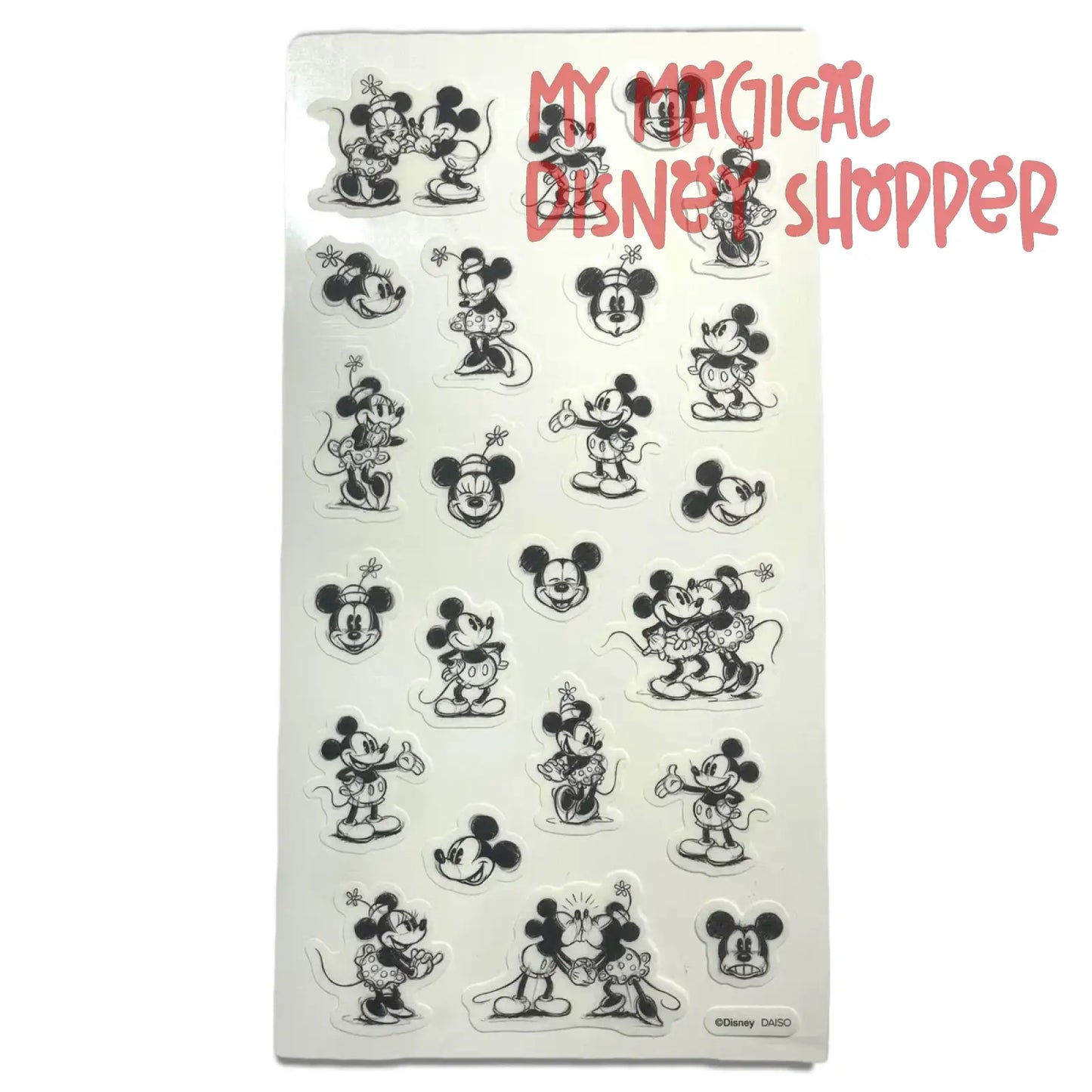 Black and White Mickey and Minnie Sketchbook Stickers - 23 Pieces