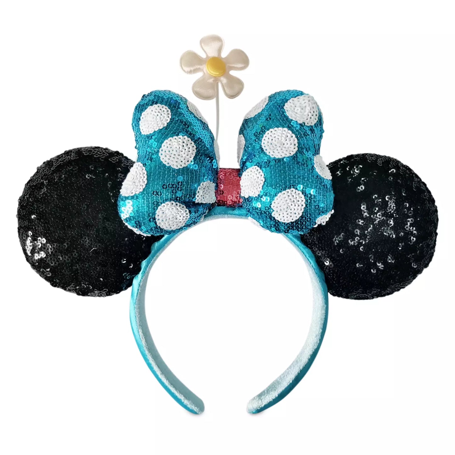 Blue Minnie Mouse Sequined Ear Headband with Flower