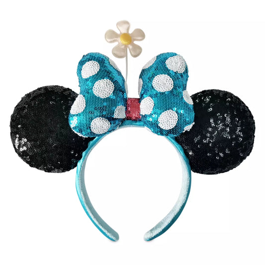 RENTAL Blue Minnie Mouse Sequined Ear Headband with Flower