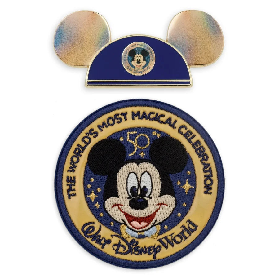 Walt Disney World 50th Anniversary Mickey Mouse Pin and Patch Set