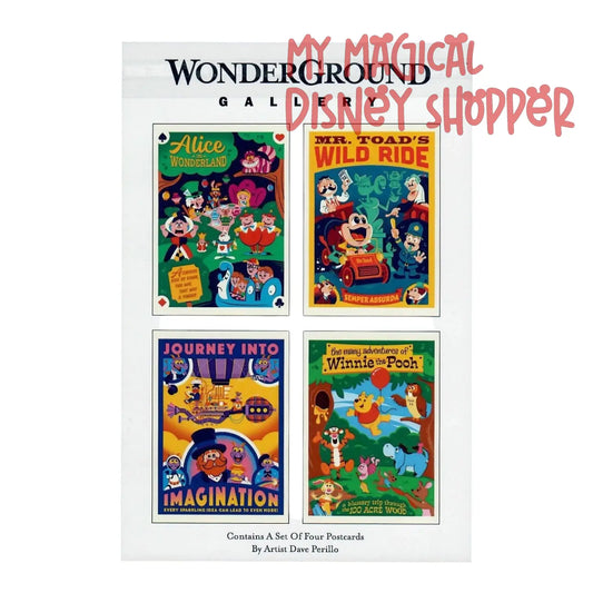 Dave Perillo 5x7” Postcard Set of 4 - Figment Mr Toad Alice Pooh