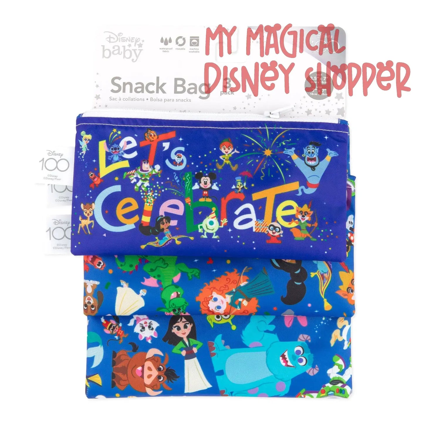 Disney 100 Years Celebration Reusable Snack Bag, 3-Pack