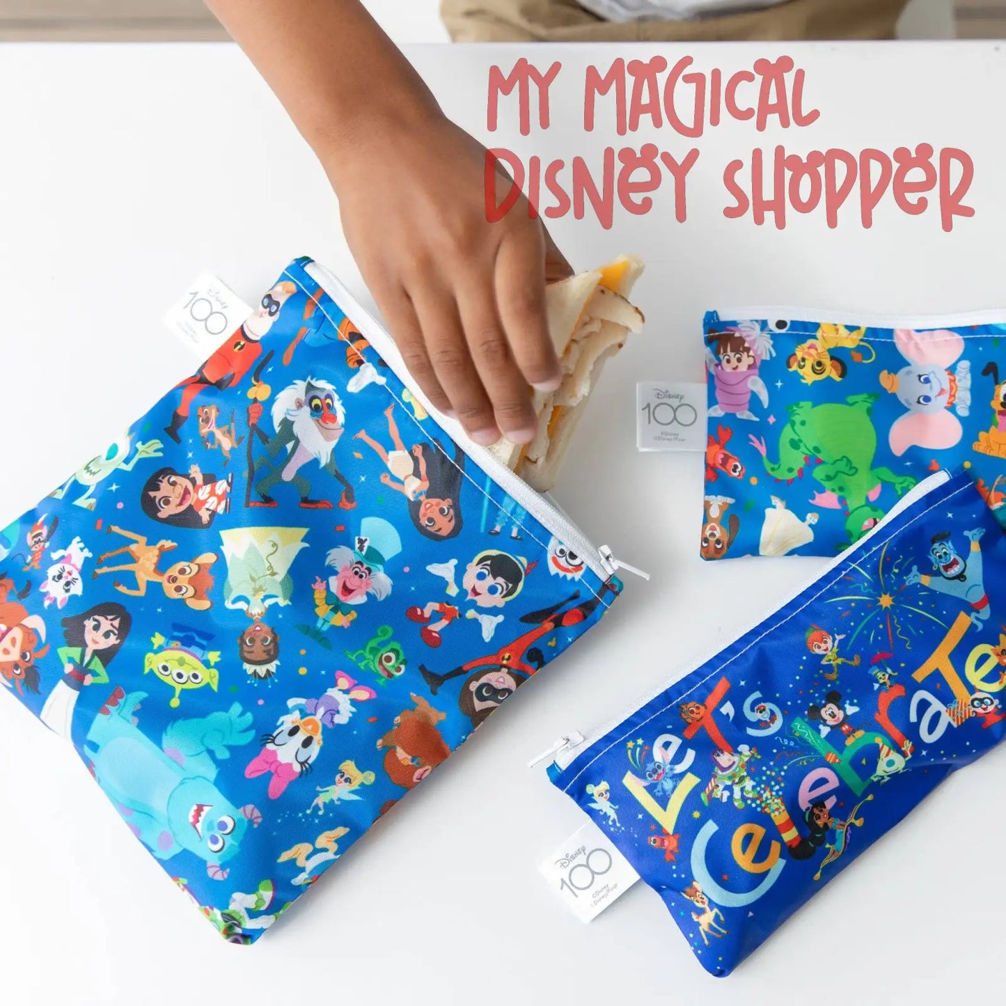 Disney 100 Years Celebration Reusable Snack Bag, 3-Pack