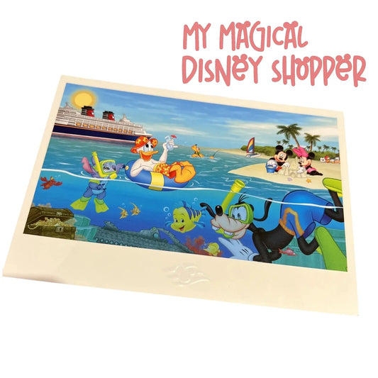 Disney Cruise Line Art Quality Embossed Castaway Cay Beach Scene Postcard