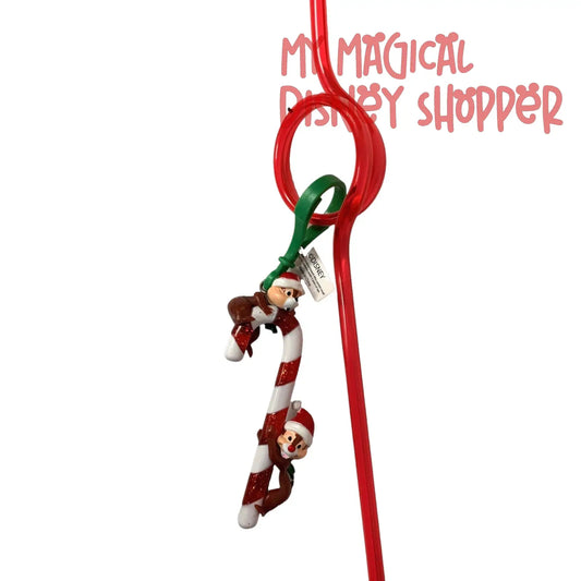 Disney Disneyland 2023 Chip N Dale Candy Cane Christmas Holiday Straw Clip