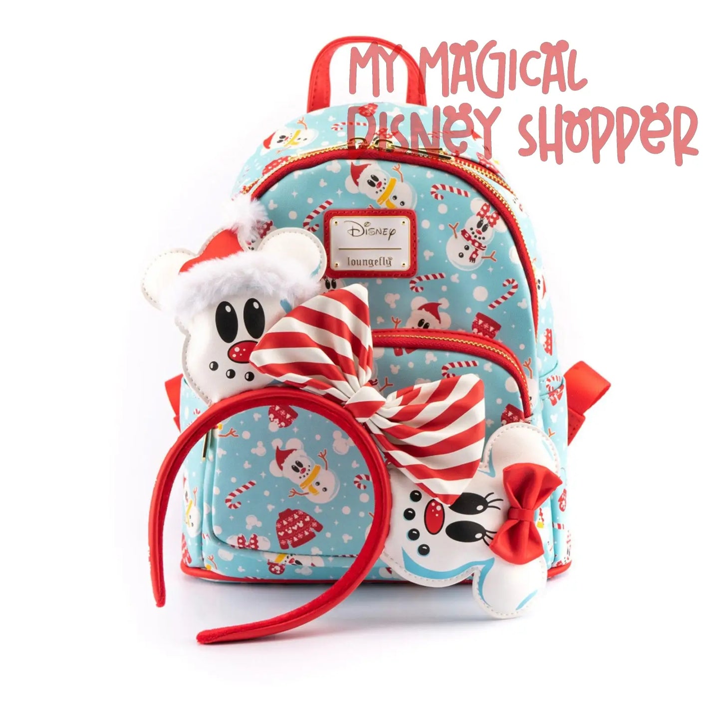 Disney Loungefly Mini Backpack - Snowman Mickey And Minnie Mouse Mini Backpack With Ears Headband