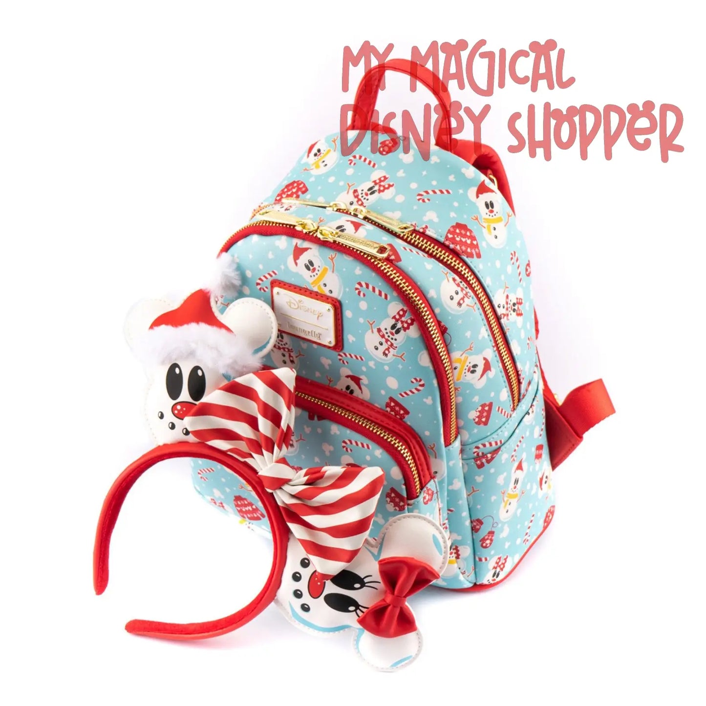 Disney Loungefly Mini Backpack - Snowman Mickey And Minnie Mouse Mini Backpack With Ears Headband