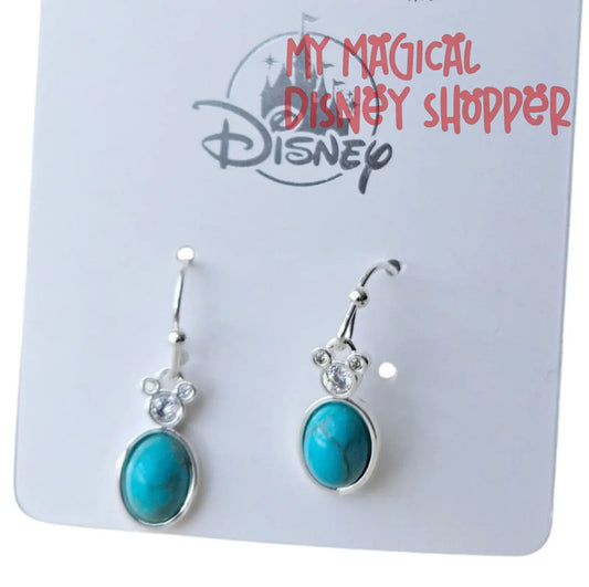 Disney Parks Crystal Mickey Mouse Icon Dangle Earrings with Turquoise