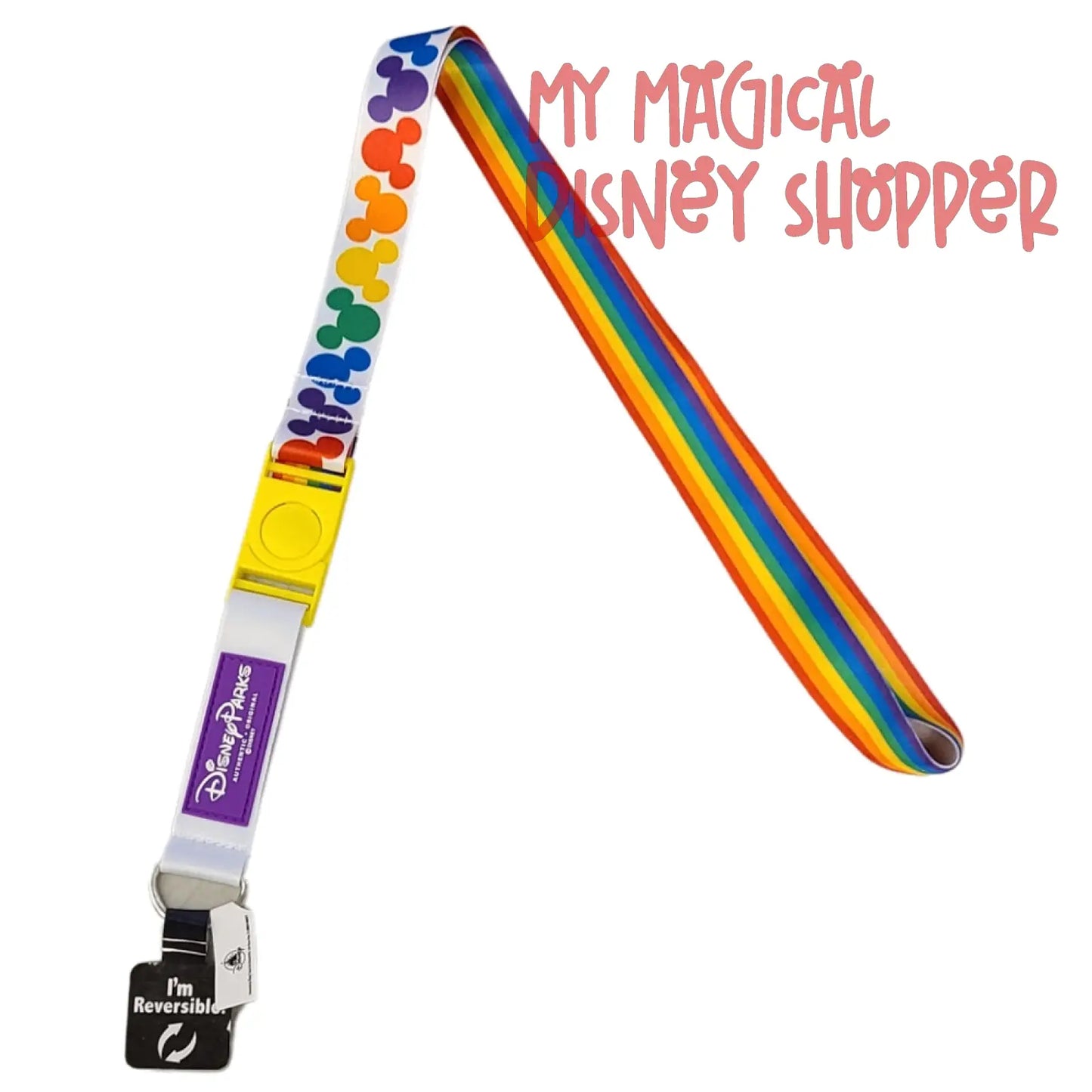 Rainbow Mickey Mouse Ears Icons On White Disney Parks Reversible Lanyard