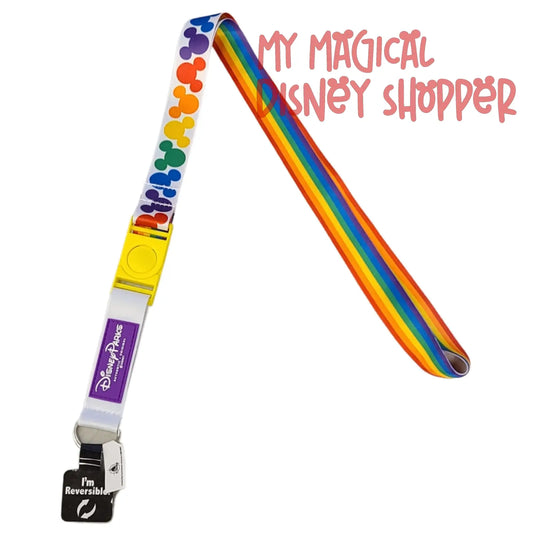 Rainbow Mickey Mouse Ears Icons On White Disney Parks Reversible Lanyard