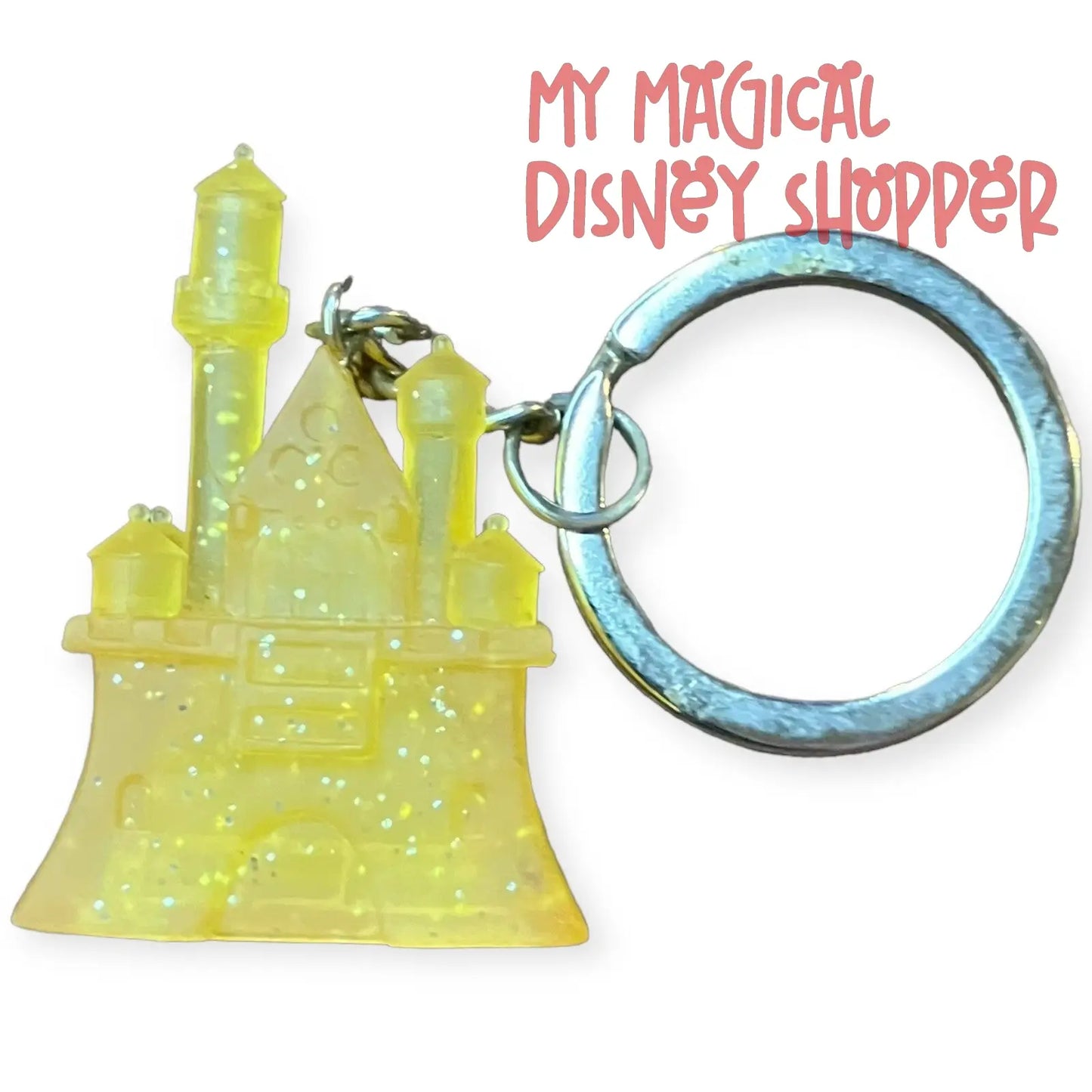 Disney Parks Yellow Glitter Keychain Magic Kingdom Cinderella's Castle 3D