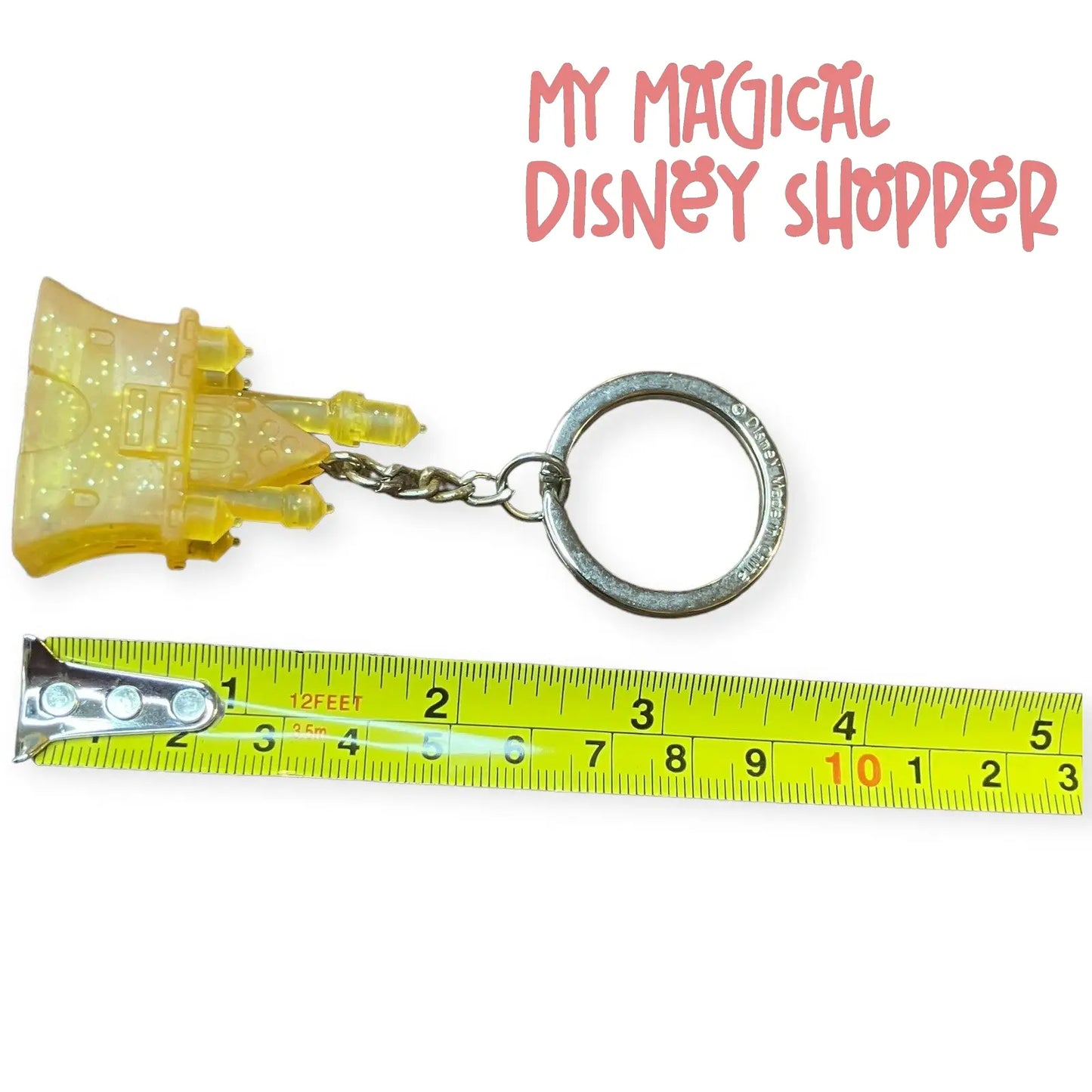 Disney Parks Yellow Glitter Keychain Magic Kingdom Cinderella's Castle 3D