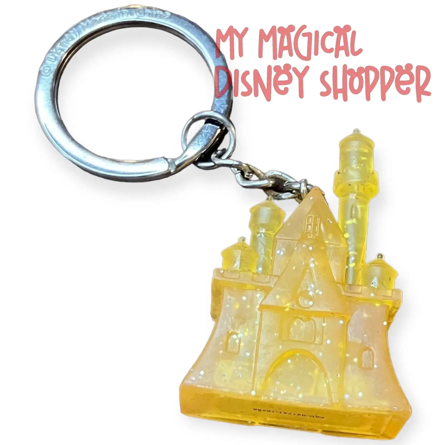 Disney Parks Yellow Glitter Keychain Magic Kingdom Cinderella's Castle 3D