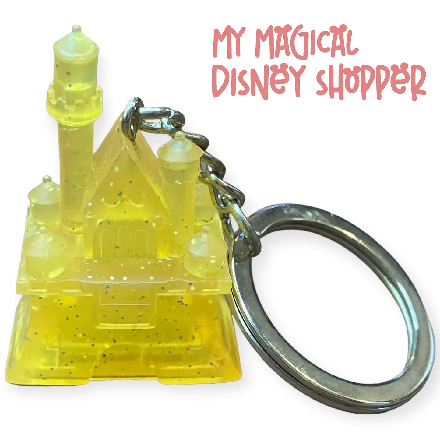 Disney Parks Yellow Glitter Keychain Magic Kingdom Cinderella's Castle 3D