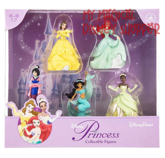 Disney Princess Figurine Set - Mulan, Belle, Ariel, Jasmine and Tiana