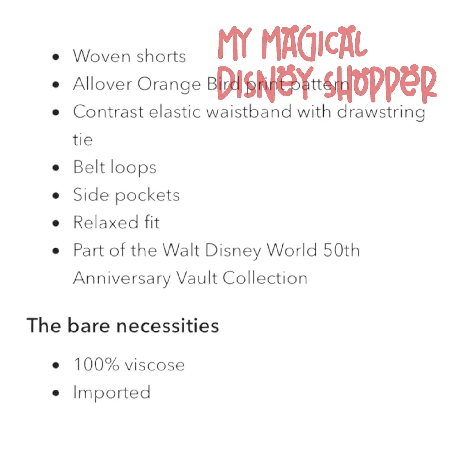Disney World 50th Anniversary Vault Orange Bird Shorts