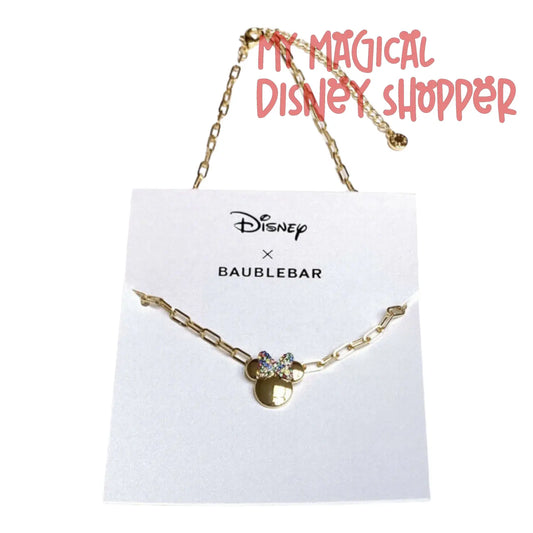 Disney x Baublebar Minnie Mouse Gold Plated Brass CZ Crystal Necklace