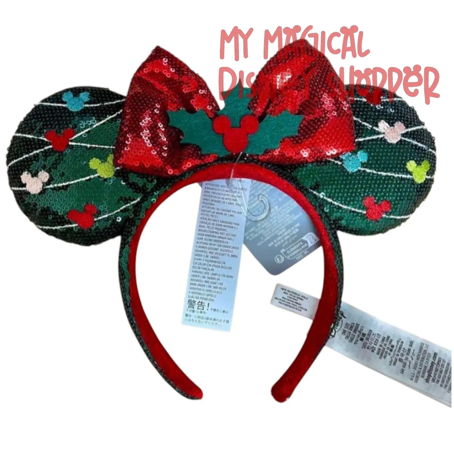 Disneyland Paris Christmas Holly Sequin Minnie Ears