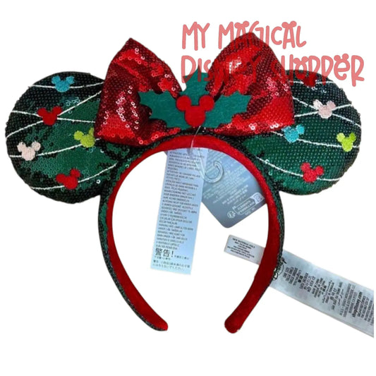 Disneyland Paris Christmas Holly Sequin Minnie Ears