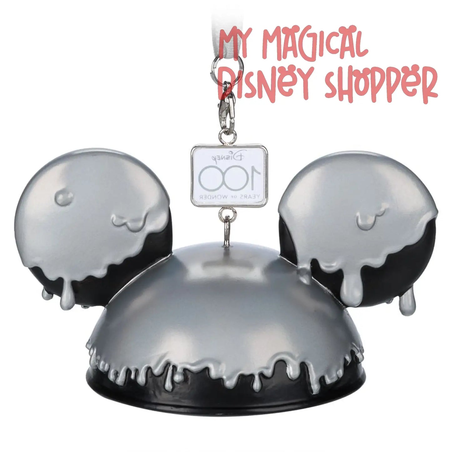 Dripping Platinum Mickey Ear Hat Ornament - Disney100