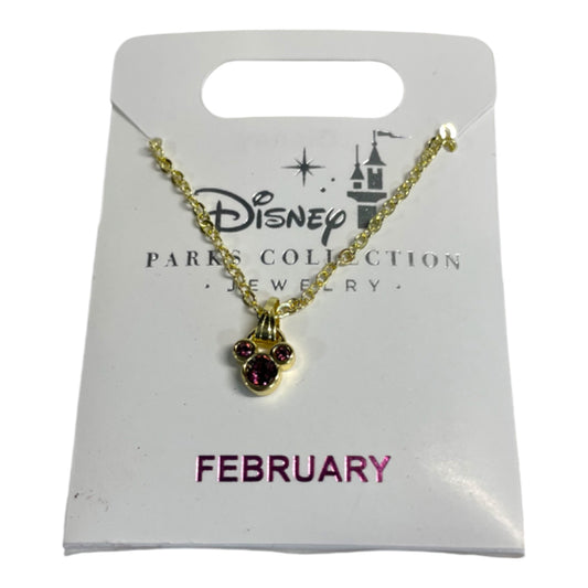 Mickey Mouse Faux Gem February Birthstone Gold Necklace