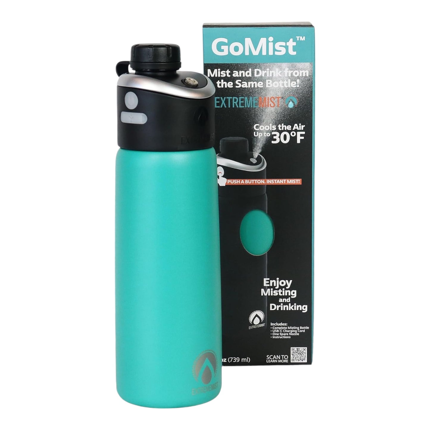 ExtremeMIST - GoMist Personal Mister & Drinking Bottle - Cooling Water Bottle with Easy-Drink Spout - Stainless-Steel Double Wall Insulation