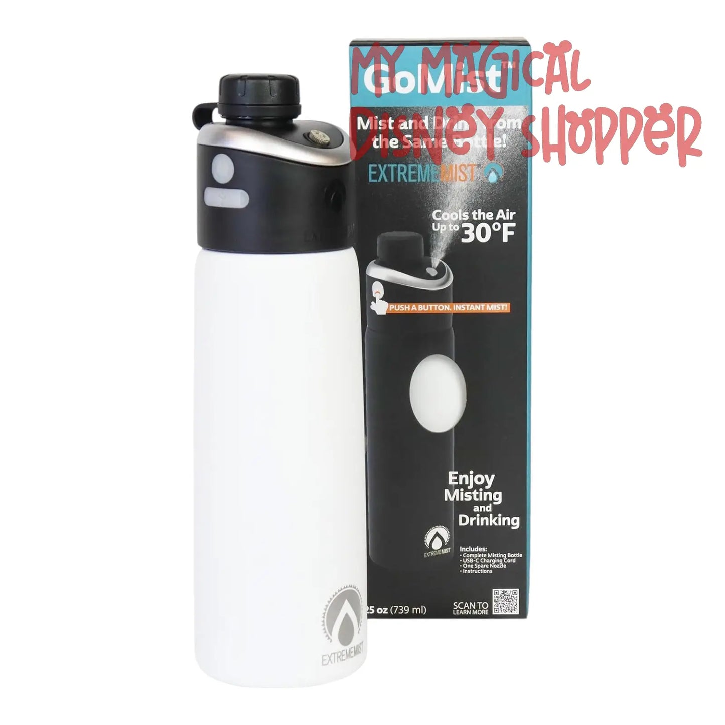 ExtremeMIST - GoMist Personal Mister & Drinking Bottle - Cooling Water Bottle with Easy-Drink Spout - Stainless-Steel Double Wall Insulation