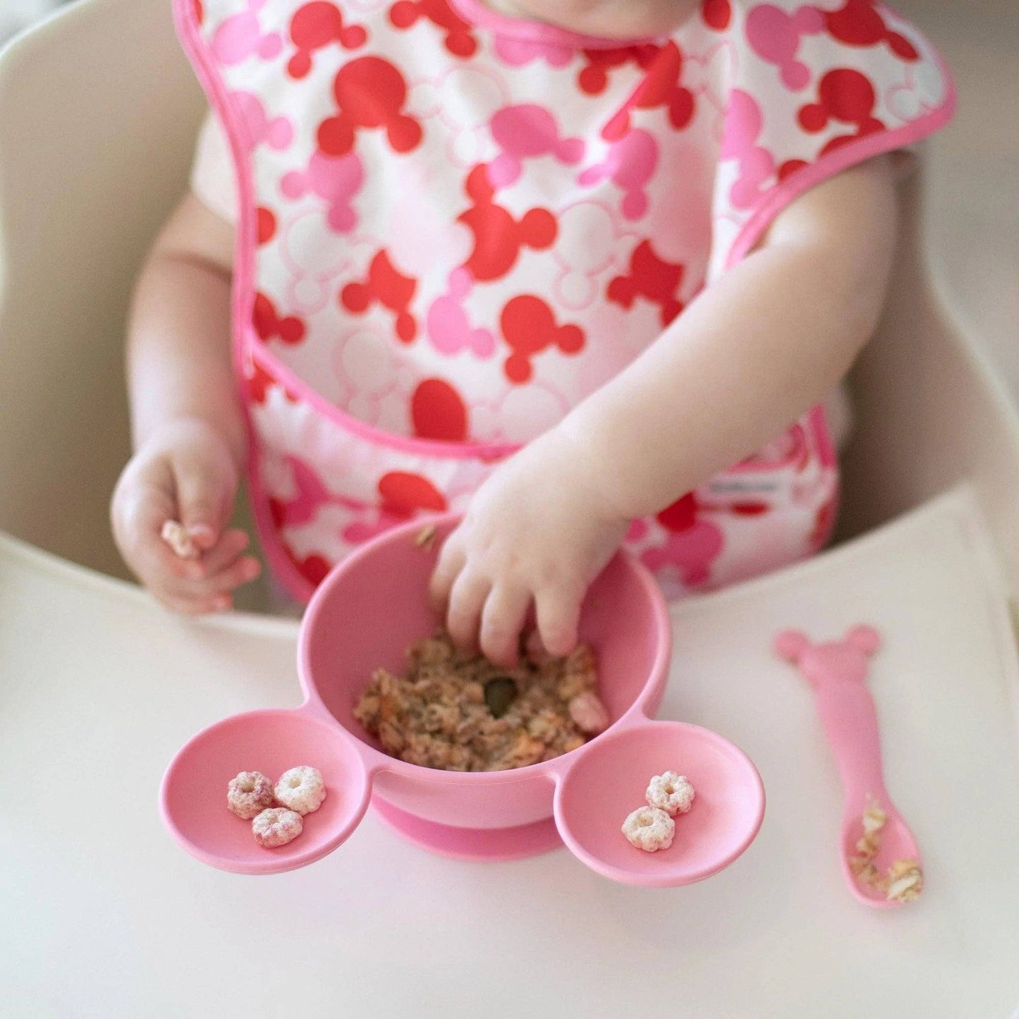 Mickey Mouse Pink Silicone First Feeding Set