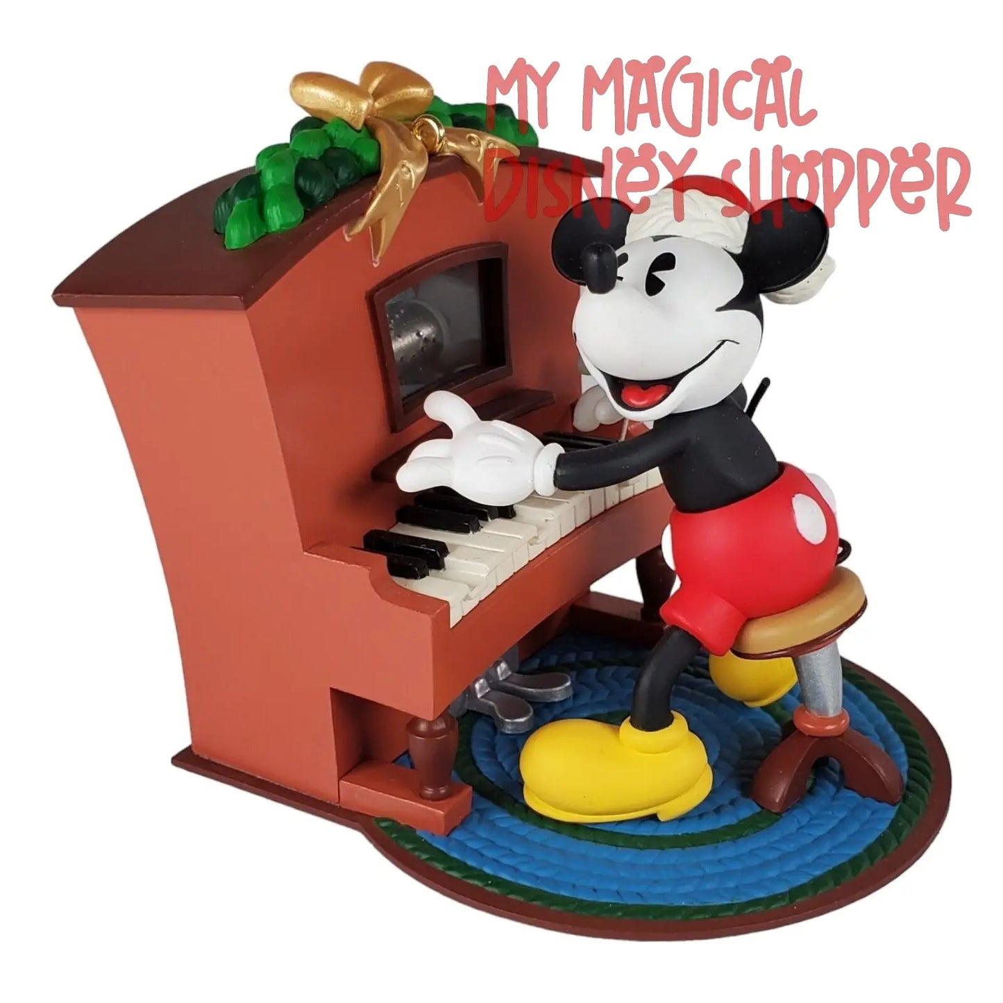 Hallmark Christmas Ornament Piano Player Mickey Wind up Music & Movement