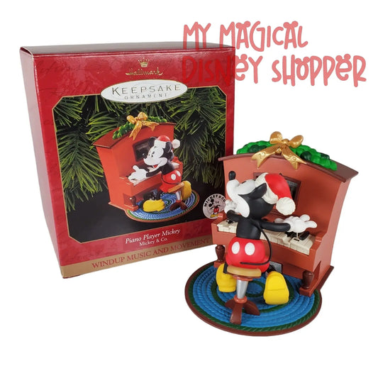 Hallmark Christmas Ornament Piano Player Mickey Wind up Music & Movement