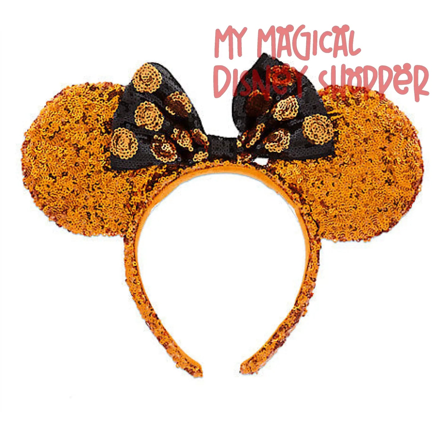 Halloween Orange with Black Bow Disney Minnie Ears Headband- Gently Used