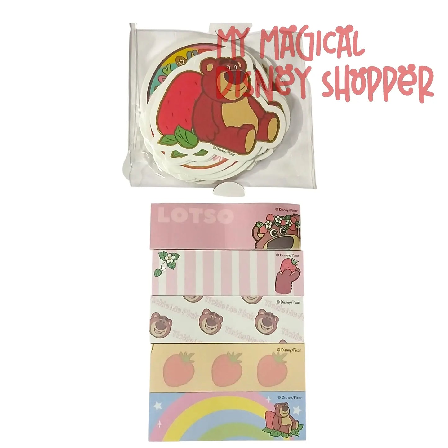 Disney Lotso Sticker & Sticky Notes Set – Toy Story Strawberry Bear Stationery Bundle 🍓🐻✨