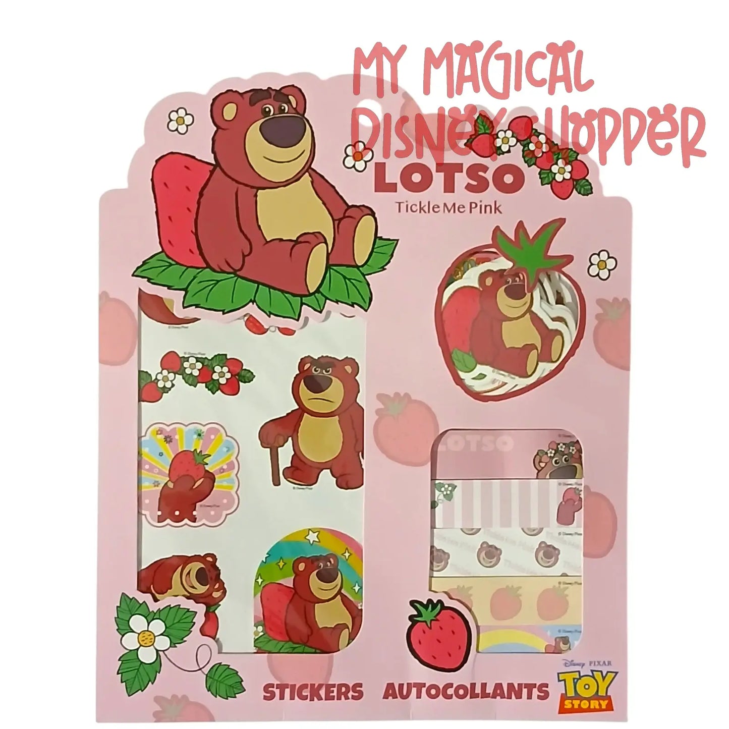 Disney Lotso Sticker & Sticky Notes Set – Toy Story Strawberry Bear Stationery Bundle 🍓🐻✨