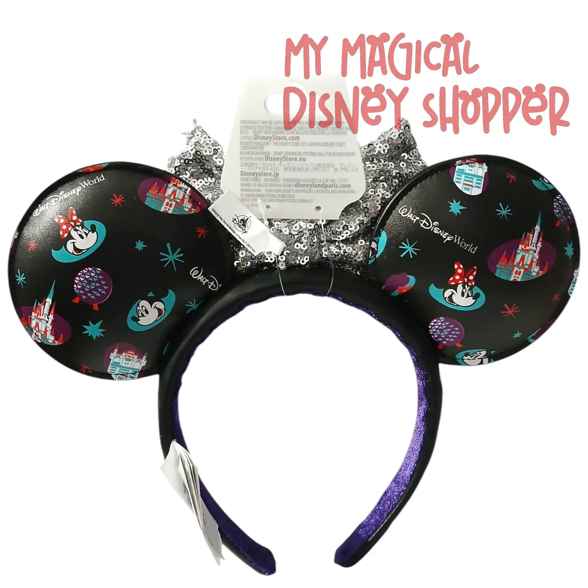 Disney Parks 2026 Walt Disney World Mickey & Minnie Mouse Ear Headband with Silver Sequined Bow 🐭🏰✨