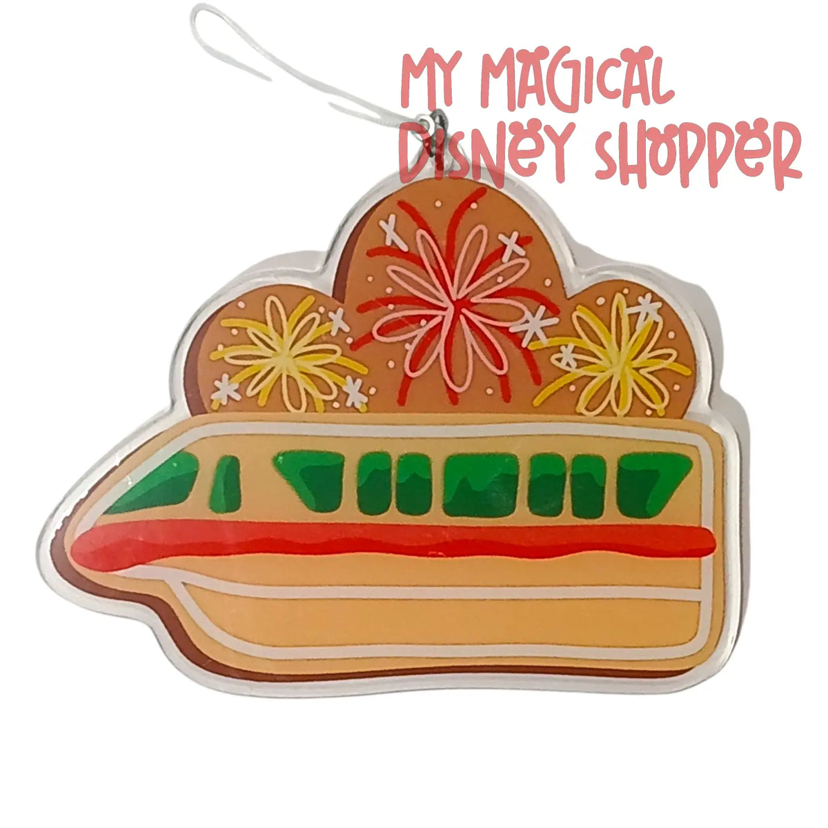 Disney Monorail & Fireworks Gingerbread Acrylic Ornament – Magic Maker Marketplace 🎆🚝🍪✨