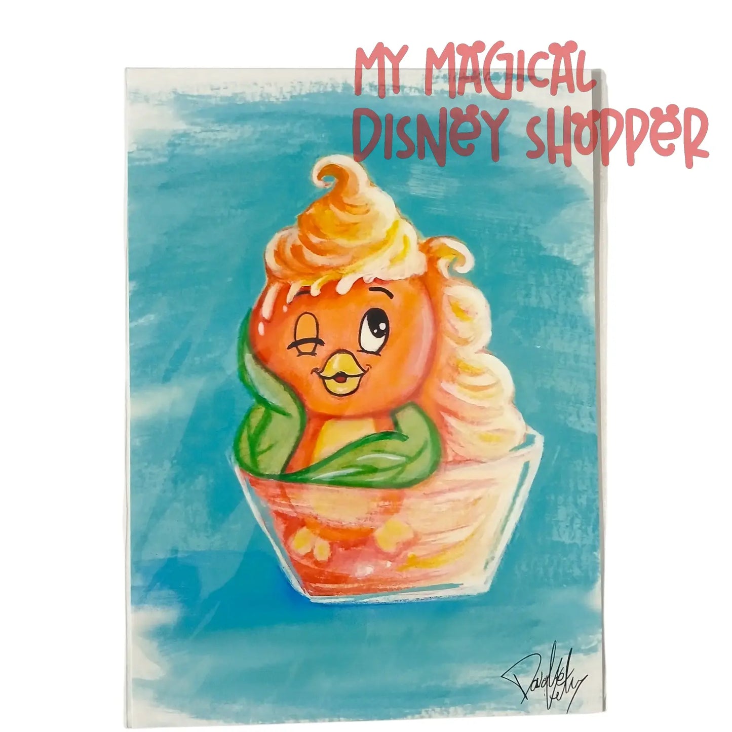 Orange Bird Dole Whip Art Card by The Dapper Danielle – 5” x 7” Disney Inspired Print