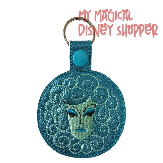 Madame Leota Faux Leather Blue Embroidered Keychain with Snap Closure 🔮🔑