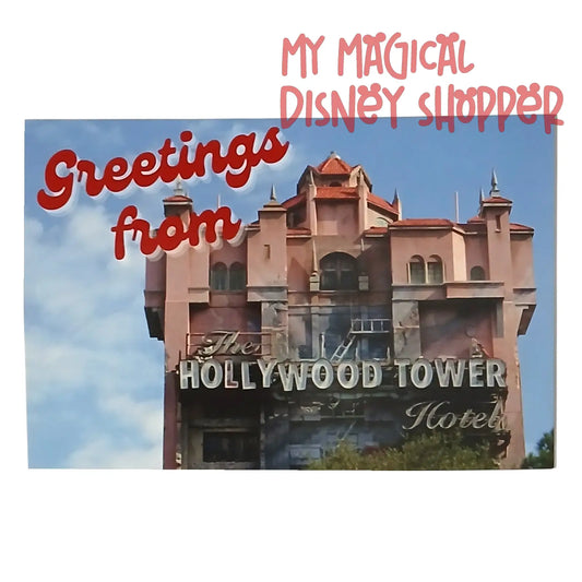 Hollywood Tower Hotel “Greetings From” Postcard – The Twilight Zone Tower of Terror 🏨⚡👻✨