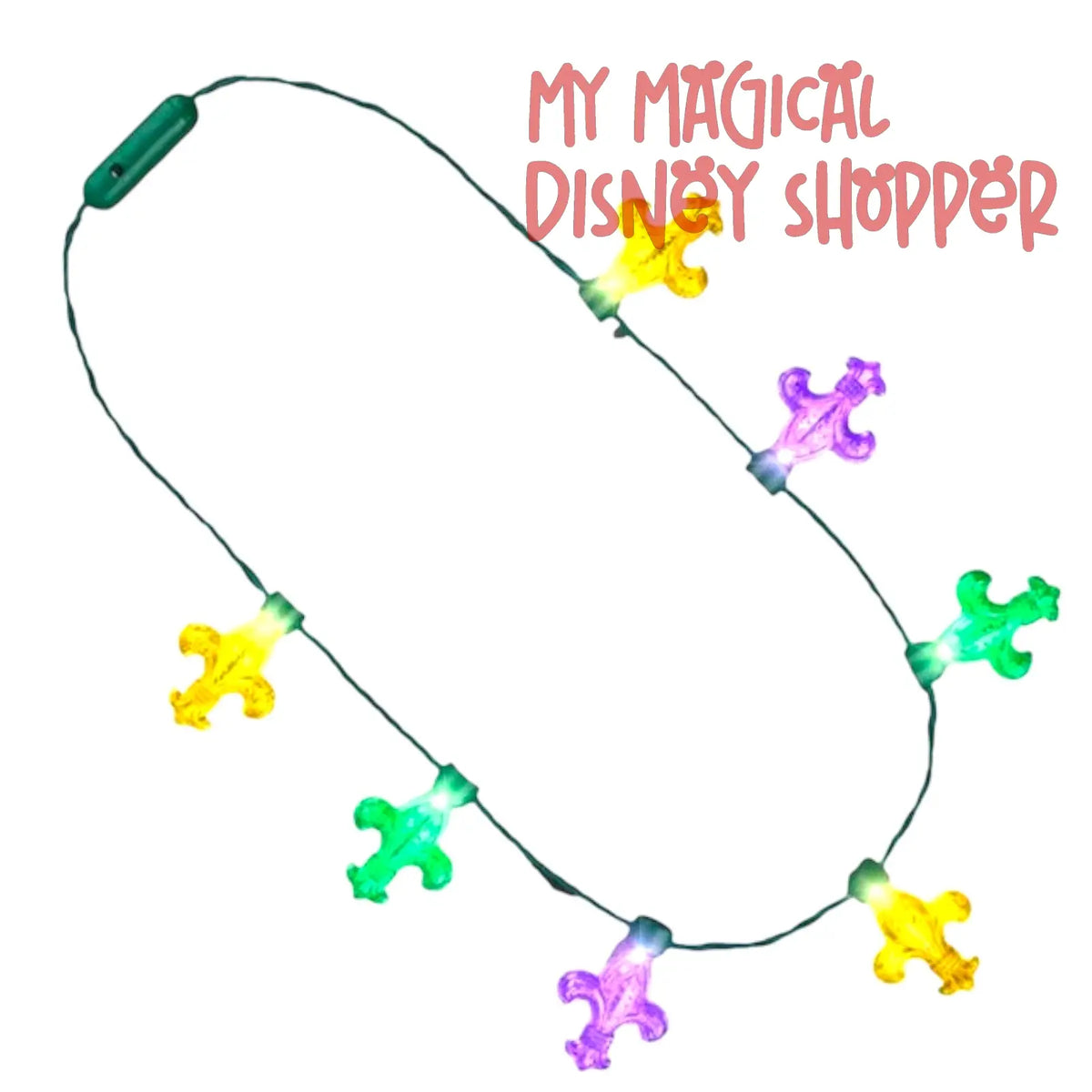 Mardi Gras Fleur de Lis Big Bulb Flashing Lights Necklace ⚜️💜💚💛✨