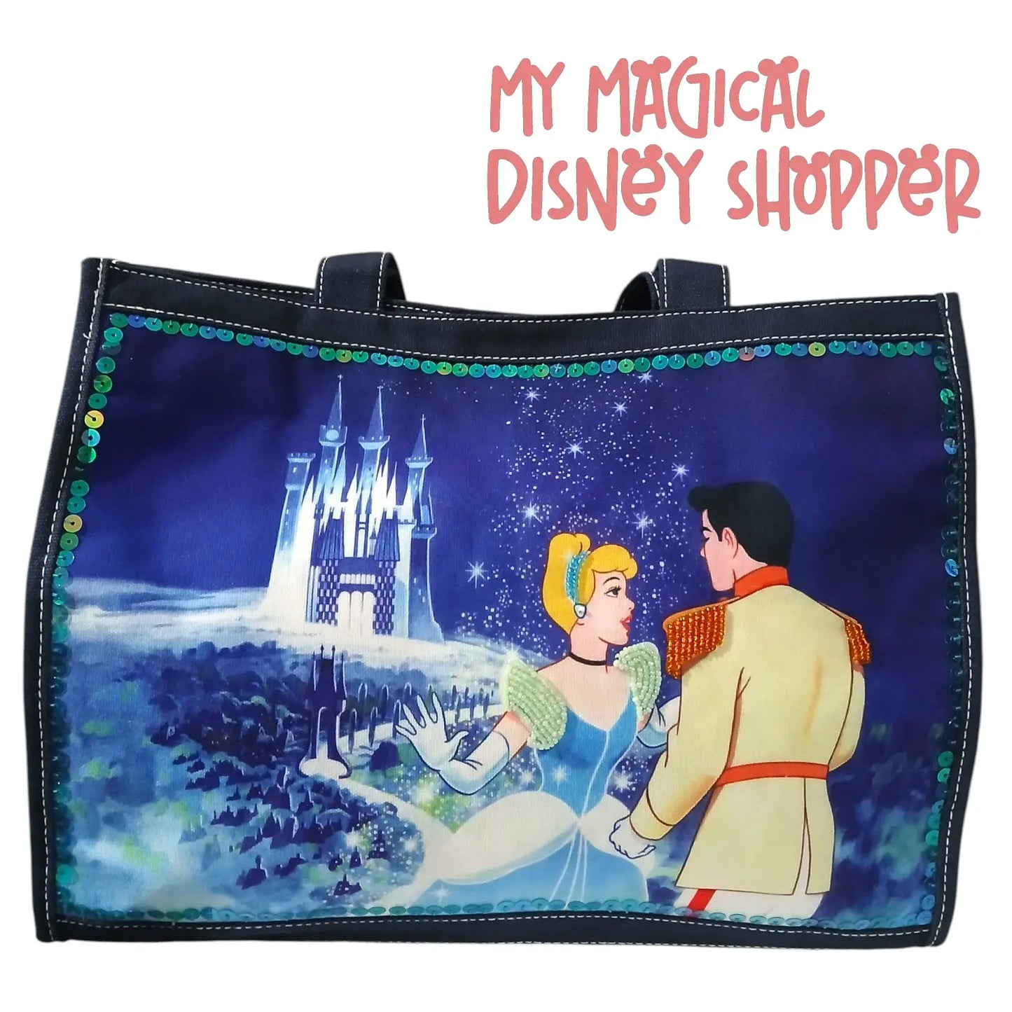 Vintage Cinderella & Prince Charming Sequin Tote Bag ✨👑🏰