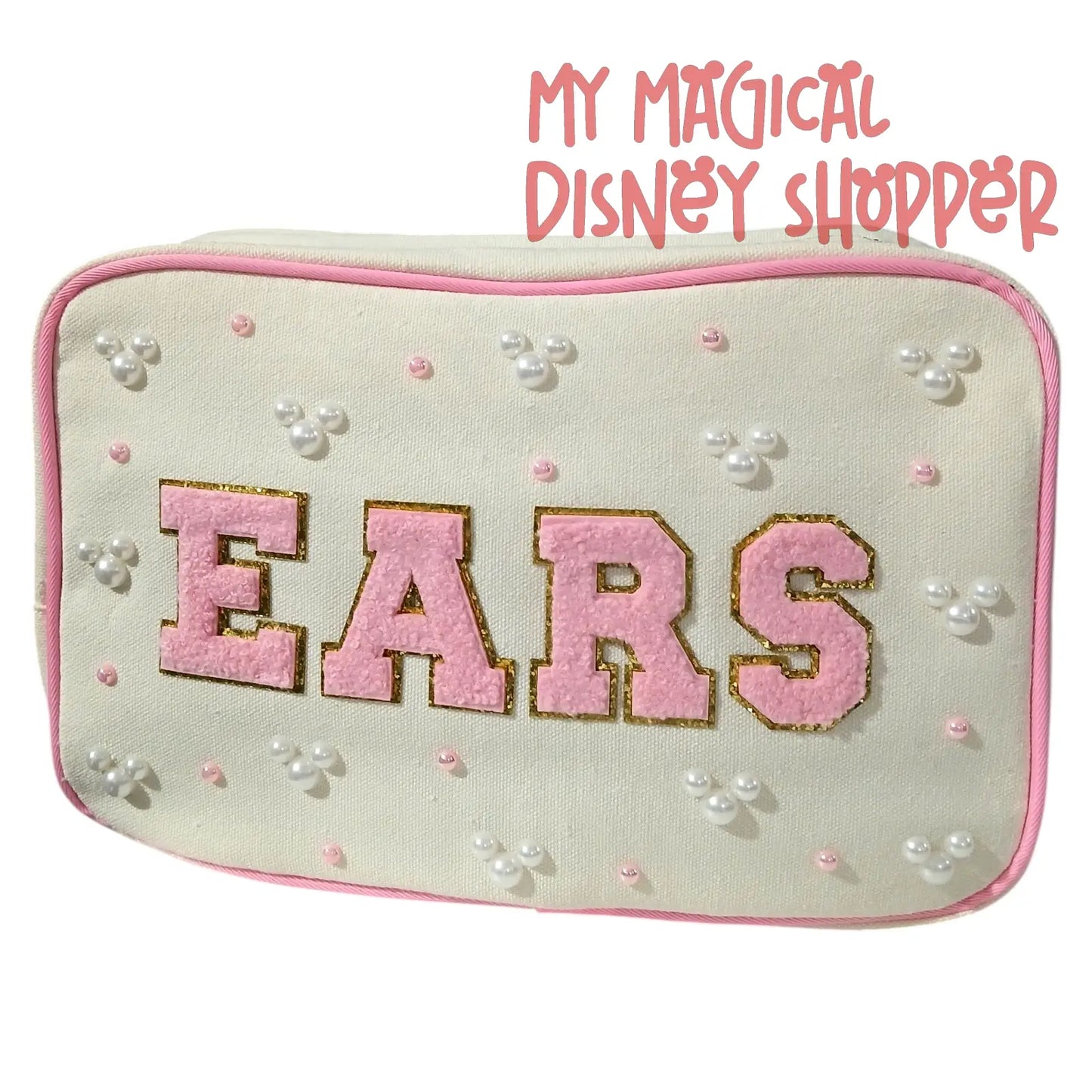 Handmade Disney Ears Zipper Pouch – “EARS” with Mickey Pearl Accents 🎀🐭✨