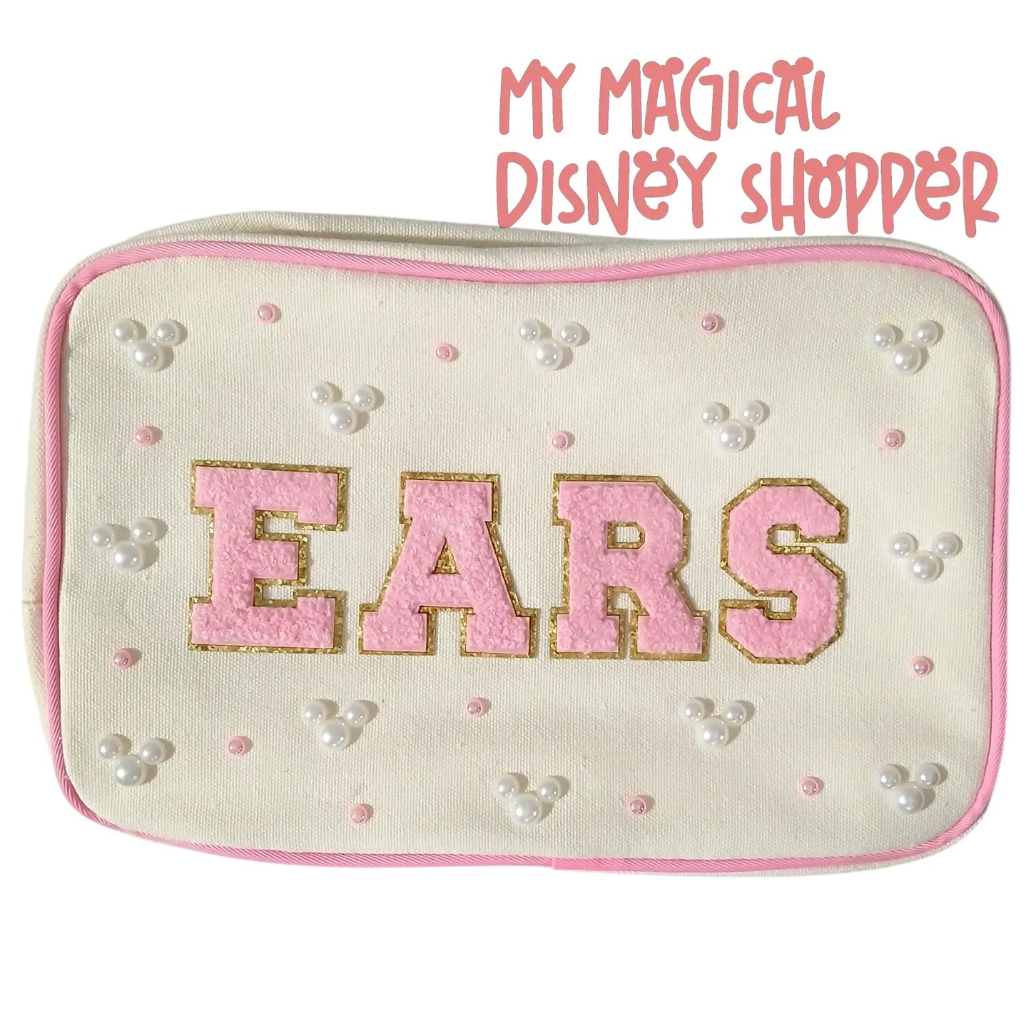 Handmade Disney Ears Zipper Pouch – “EARS” with Mickey Pearl Accents 🎀🐭✨