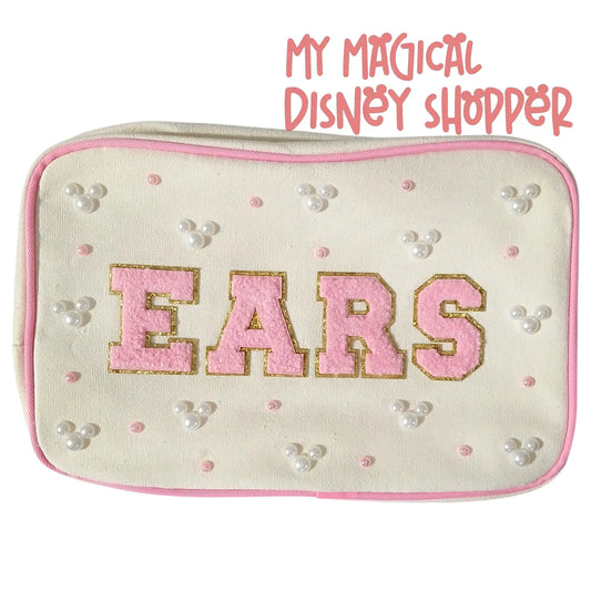 Handmade Disney Ears Zipper Pouch – “EARS” with Mickey Pearl Accents 🎀🐭✨