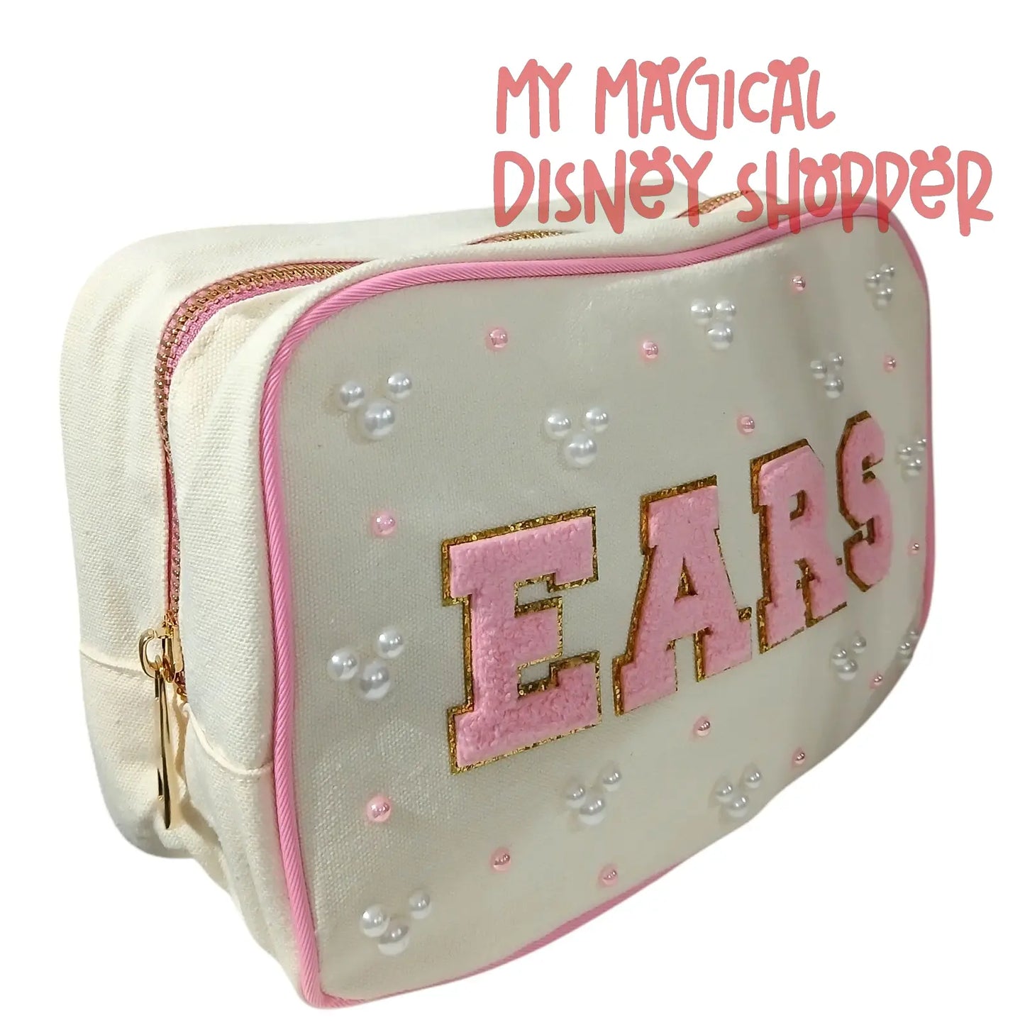 Handmade Disney Ears Zipper Pouch – “EARS” with Mickey Pearl Accents 🎀🐭✨