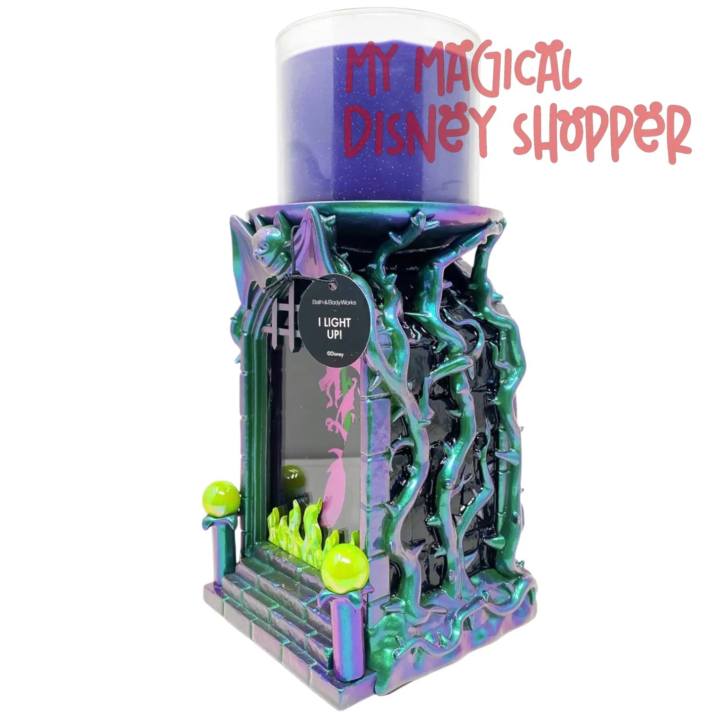 Bath & Body Works Disney Villains Light-Up Maleficent Shadowbox Pedestal 3-Wick Candle Holder 🐉🖤