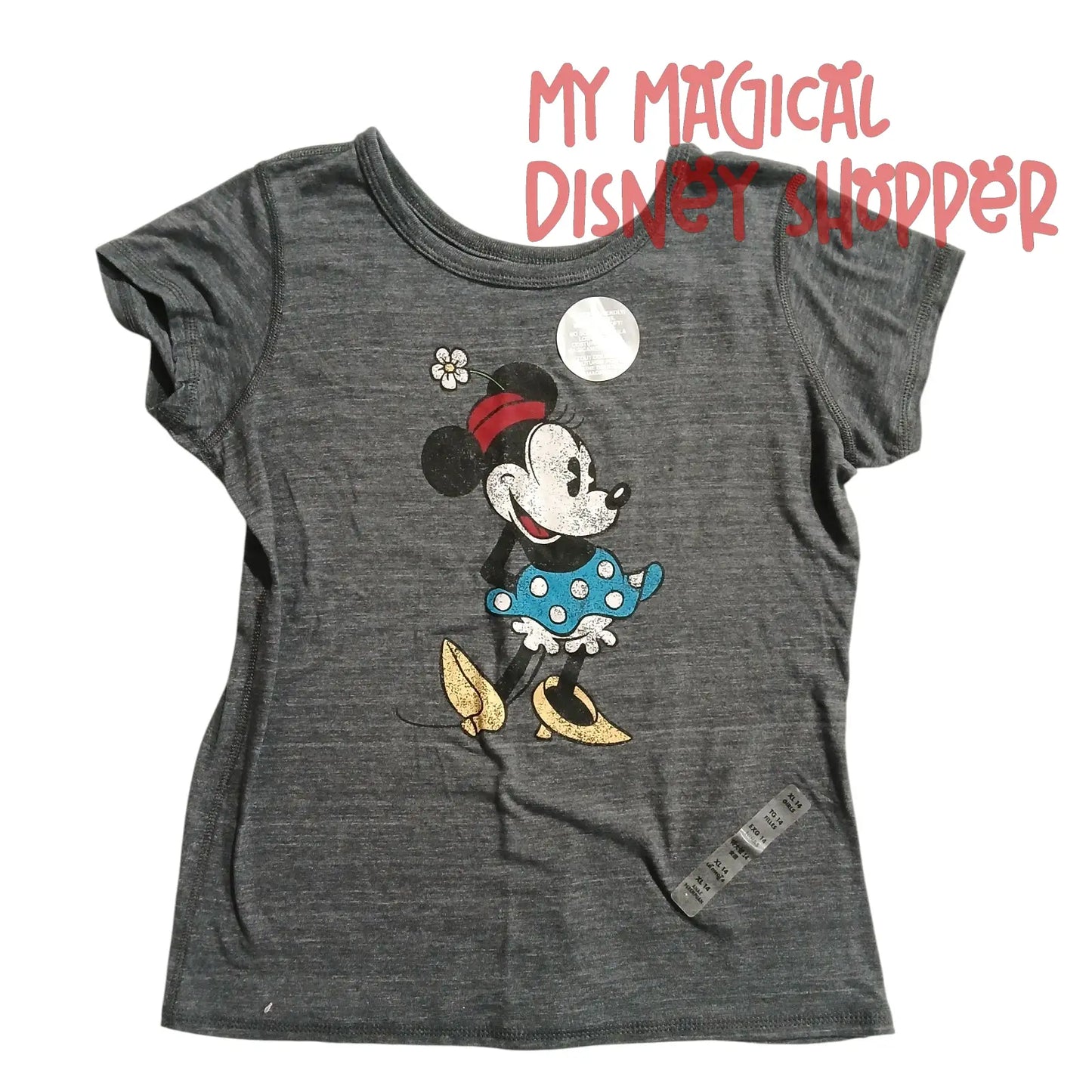 Disney Minnie Mouse Grey Sensory-Friendly T-Shirt – Youth XL Size 14 🎀🐭✨