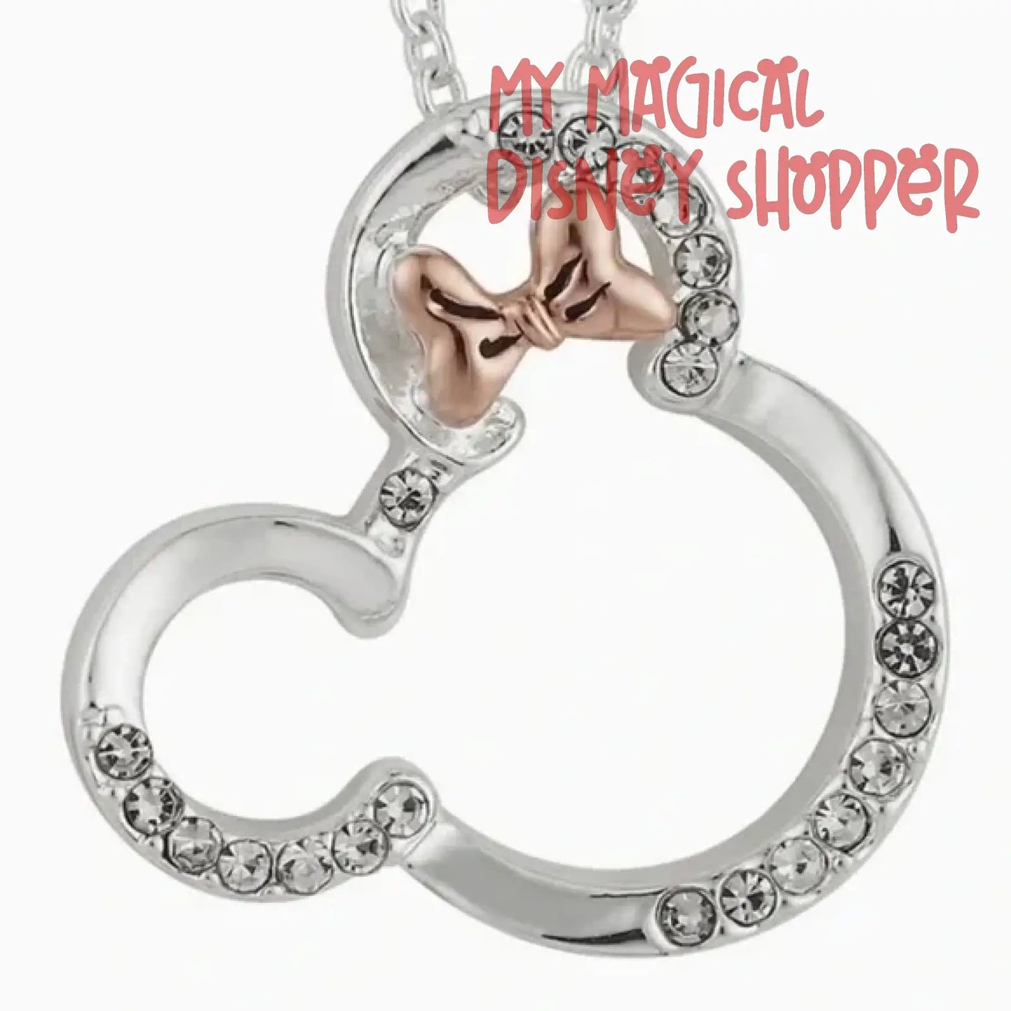 Minnie Mouse Bowtiful Crystal with Rose Gold Bow Silver Plated Necklace