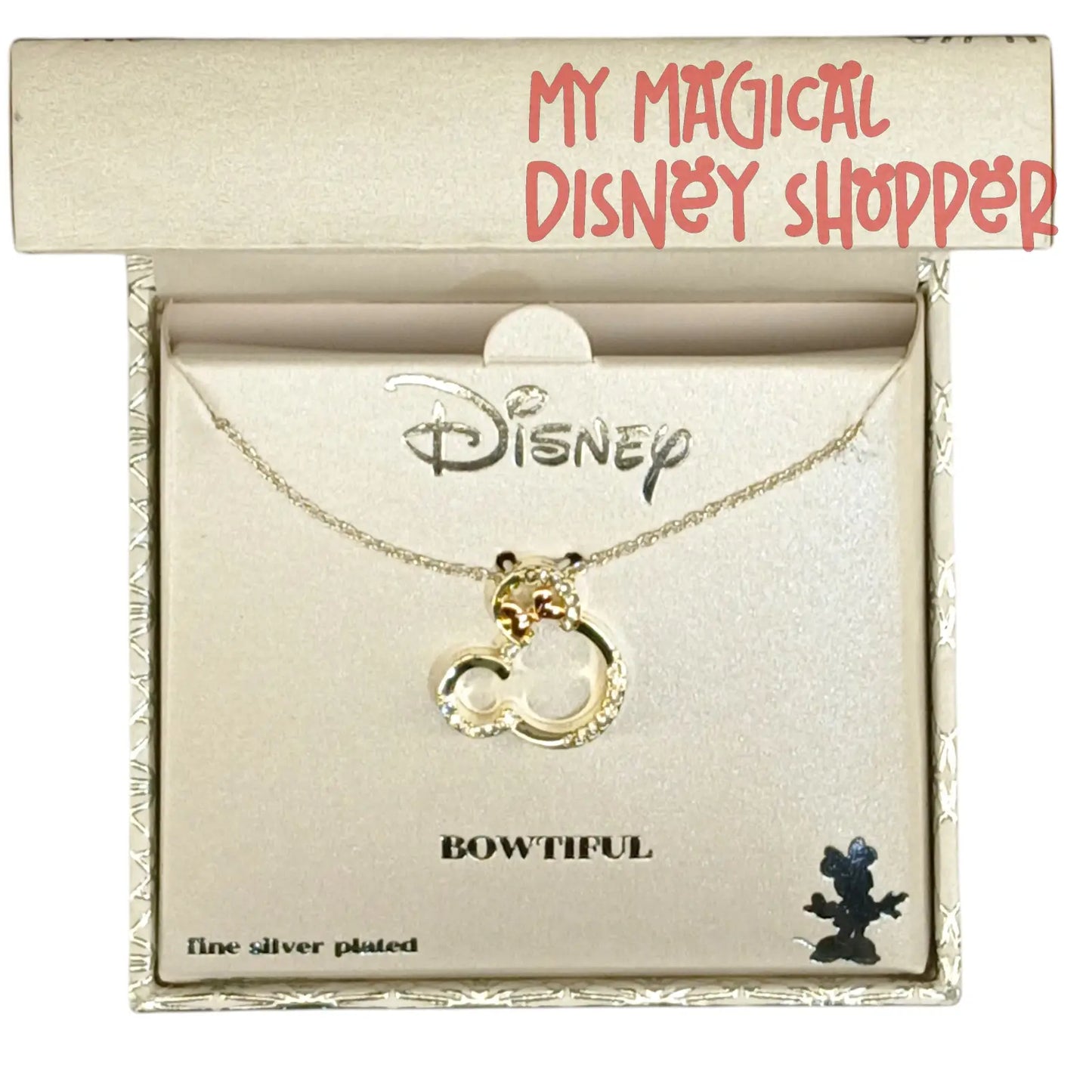 Minnie Mouse Bowtiful Crystal with Rose Gold Bow Silver Plated Necklace